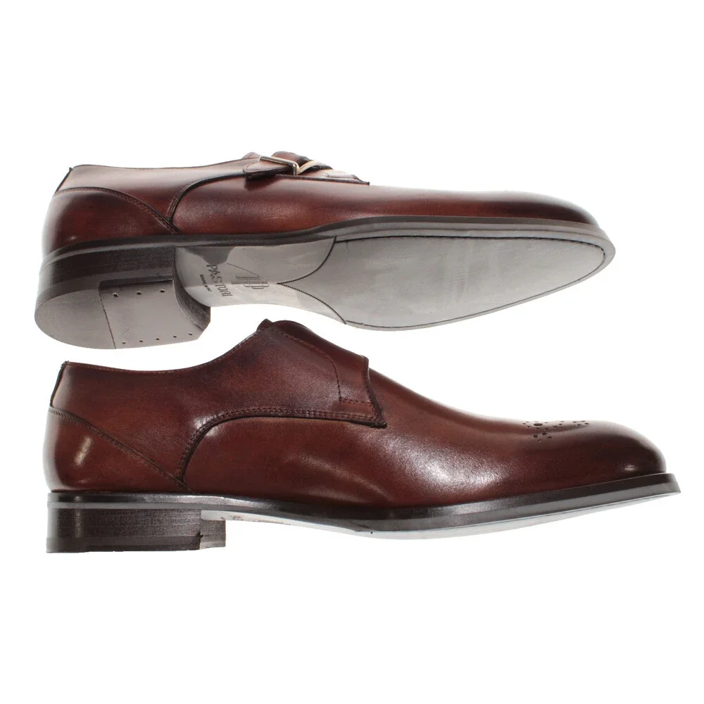 Pastori NWB Single Monk Strap Dress Shoes Size 9.5 US in Whiskey Brown Leather